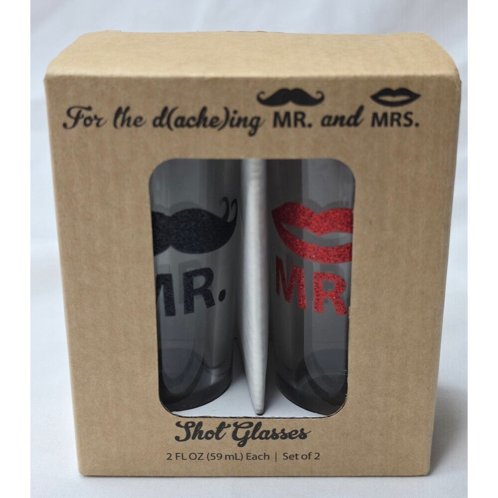 MR. MRS. NOVELTY SHOT GLASSES Everyday is a Party Slant Collection -Never Used